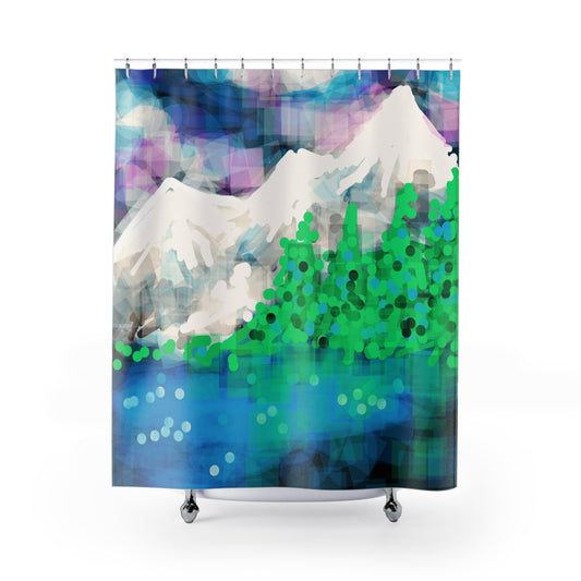 Earth Realms:  Mountain Landscape Shower Curtain - Artistic Nature Decor for Bathroom