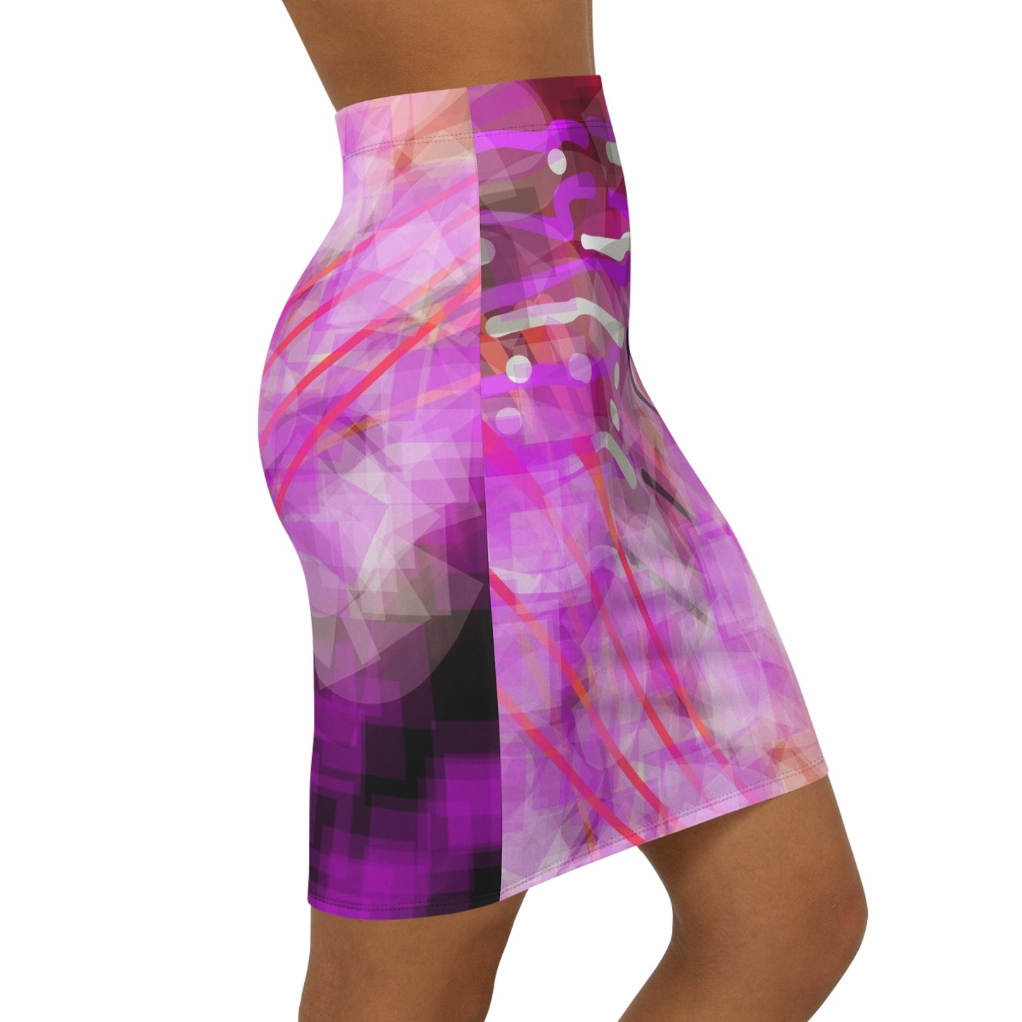 Gilda:  Vibrant Women’s Mid-Waist Pencil Skirt – Abstract Pink Design for Stylish Occasions