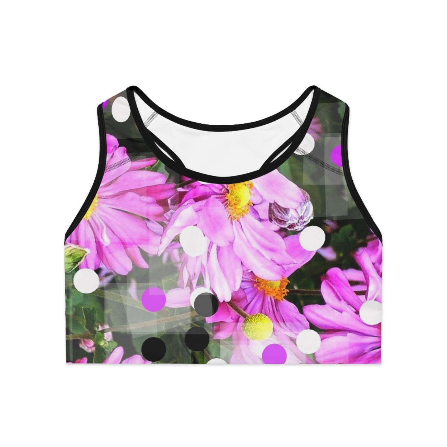 Pink Daisies:  Floral Sports Bra, Dance Top, Workout Gear, Activewear, Summer Fitness Apparel, Gift for Her