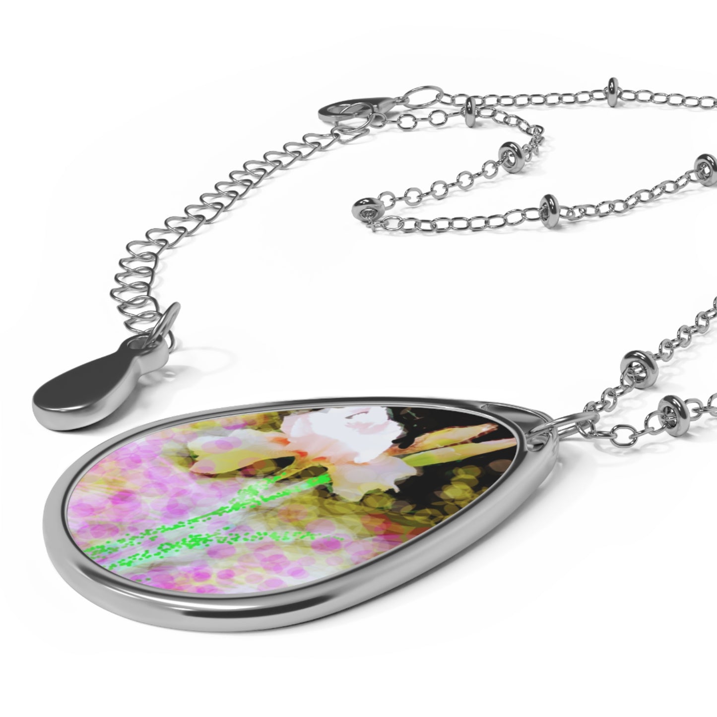 Iris: Mystic Floral Elegance Oval Necklace, Nature-Inspired Jewelry, Personalized Gift, Bridal Accessory, Boho Chic Pendant
