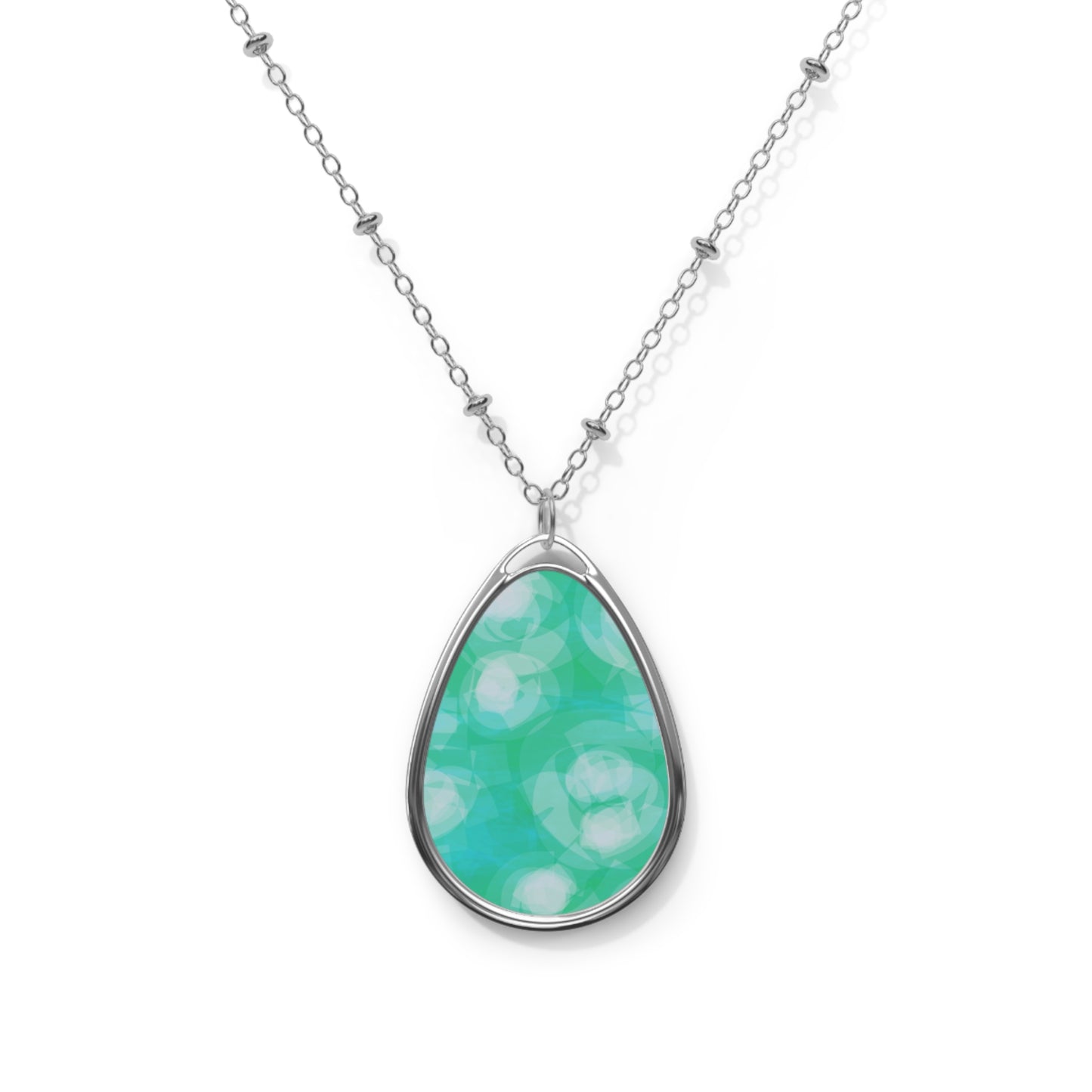 Sharona:  Elegant Serene Art Oval Necklace - Soothing Green Teardrop Pendant for Every Occasion, Spiritual Art