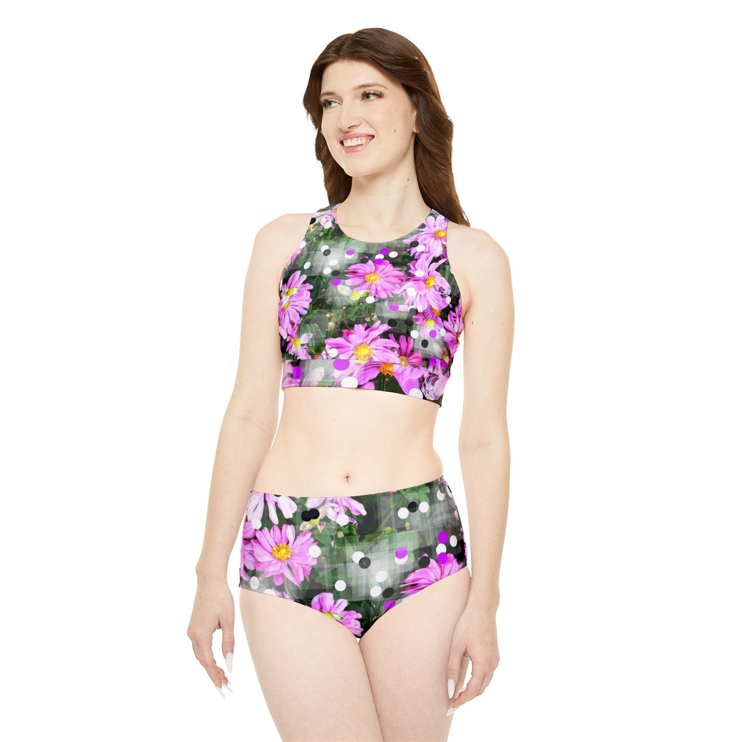 Pink Daisies Swim: Sporty Bikini Set (AOP)