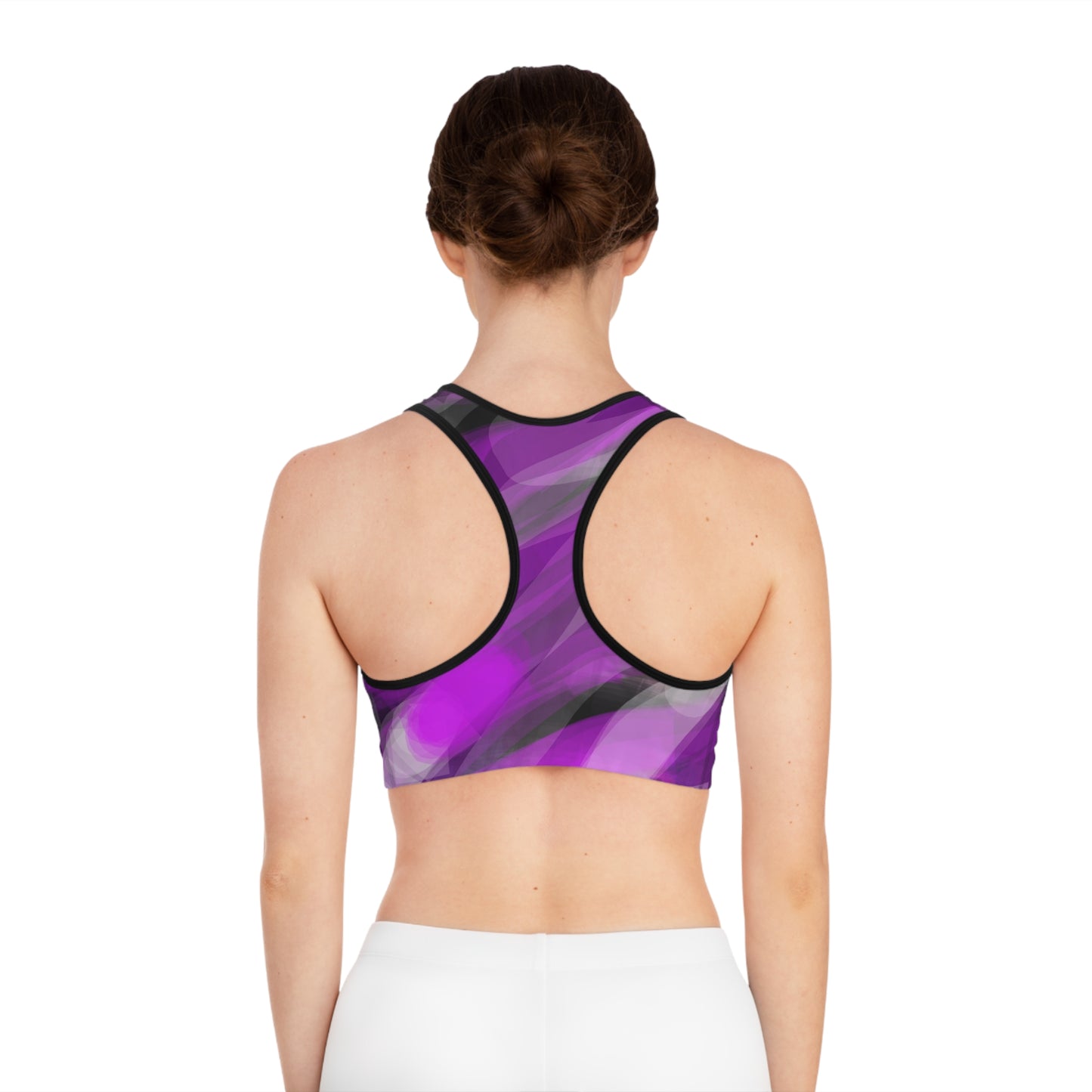 Laid Back II:  Blk Trim Vibrant Abstract Sports Bra for Active Women - Perfect for Workouts & Yoga