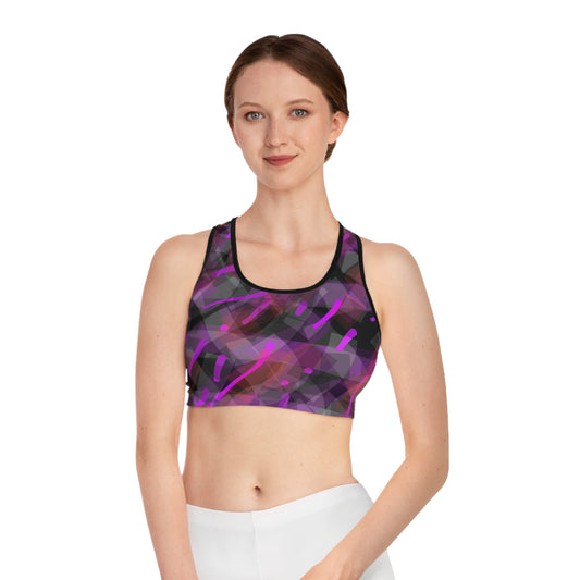 Classy Joint II:  Blk Trim Vibrant Abstract Sports Bra - Stylish Activewear for Workout Enthusiasts