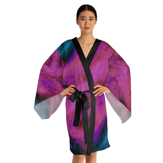 Cherie:  Abstract Floral Long Sleeve Kimono Robe - Perfect for Relaxation & Special Occasions