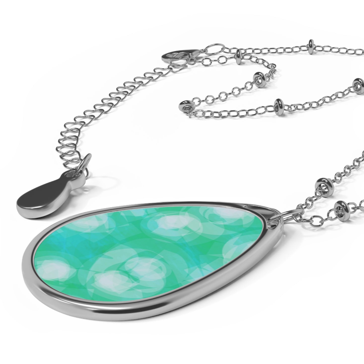 Sharona:  Elegant Serene Art Oval Necklace - Soothing Green Teardrop Pendant for Every Occasion, Spiritual Art