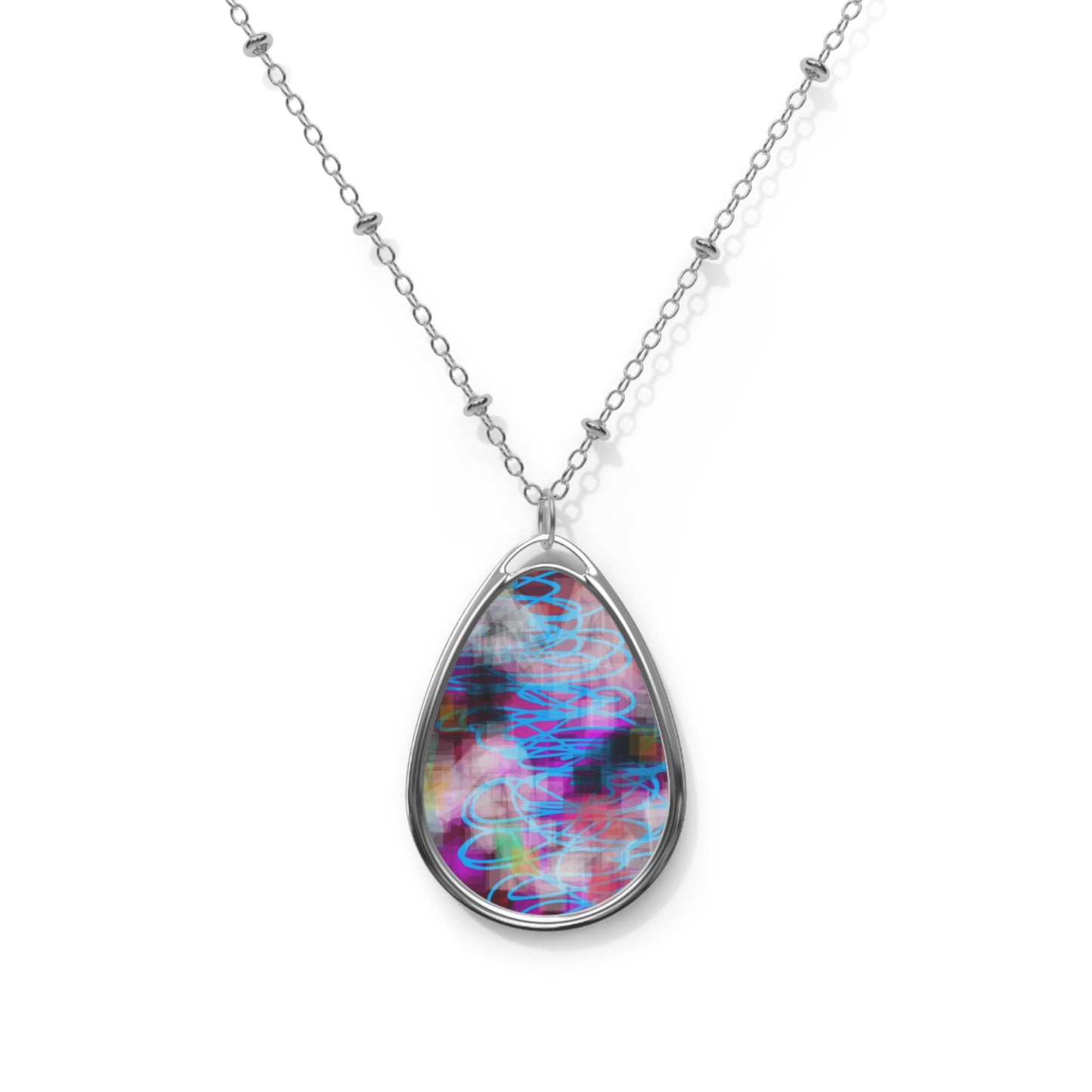 Mixed Cassette:  80's Nostalgia Vibes, Abstract Art, Love Inspired Colorful Teardrop Necklace