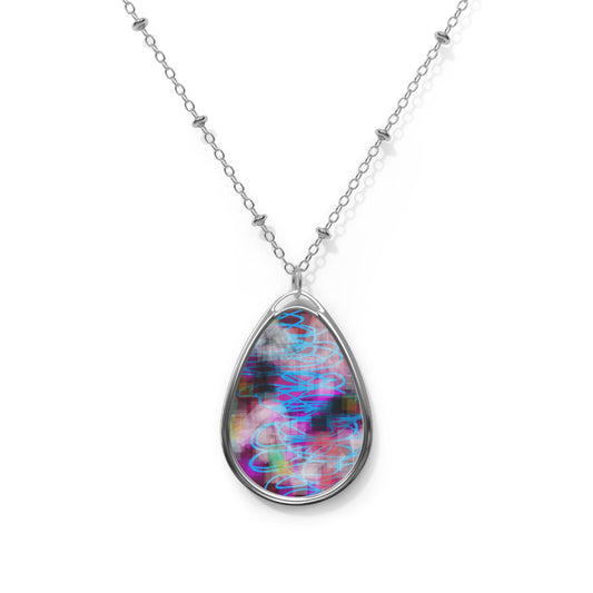 Mixed Cassette:  80's Nostalgia Vibes, Abstract Art, Love Inspired Colorful Teardrop Necklace