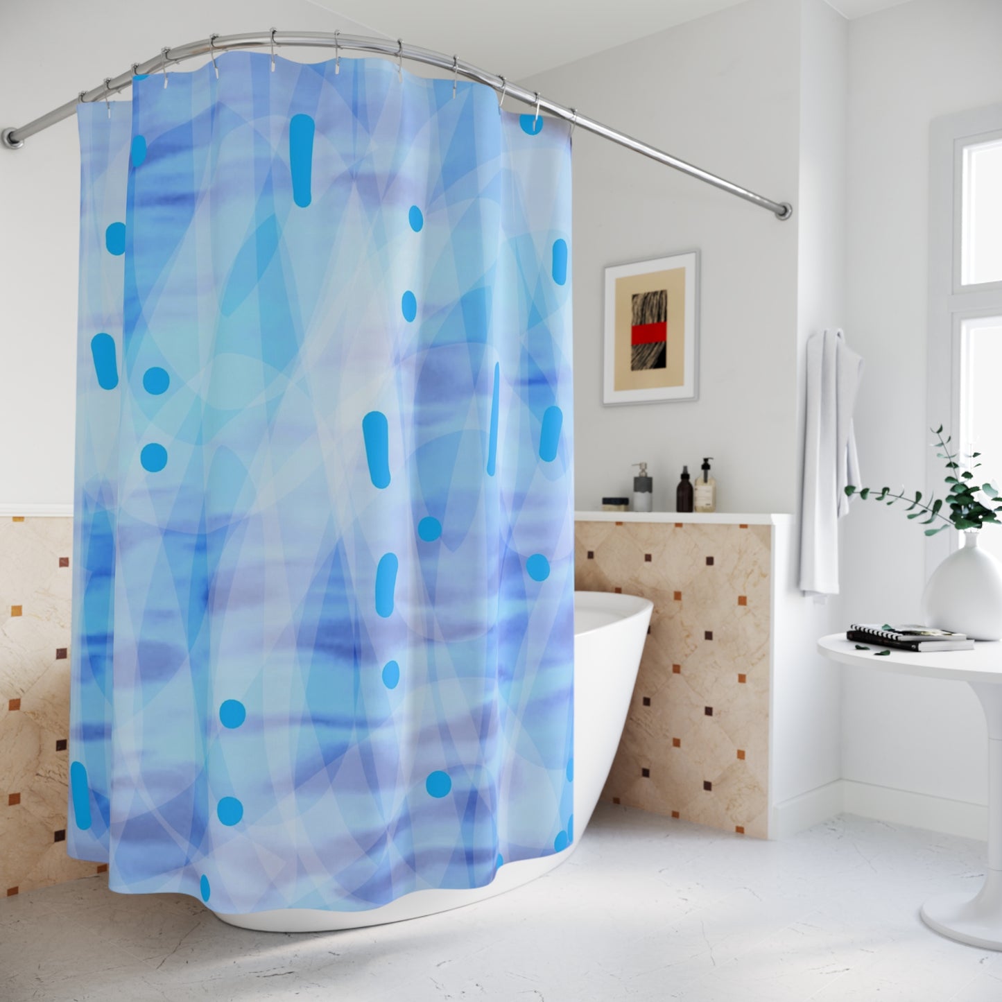 The Mists:  Modern Blue Abstract Shower Curtain - Unique Bathroom Decor