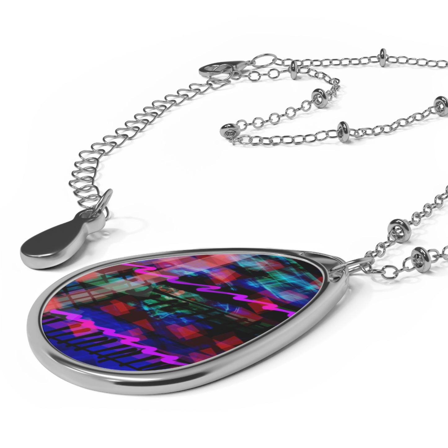 Marianne:  Night Mood Abstract Art Colorful Oval Necklace - Unique Modern Jewelry Statement Piece