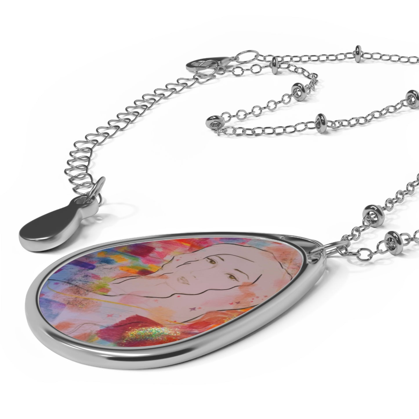 Pleiadian Sol:  Artistic Oval Necklace - Colorful Pendant with Unique Design