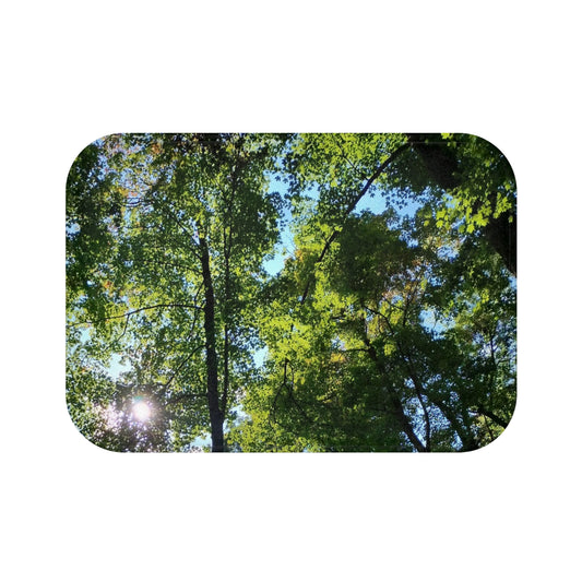 Gorgeous Greens: (24"x17") Forest Canopy Bathmat — Green Tree Leaves Nature Bathroom Rug