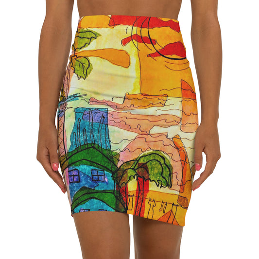 Sunset Village:  Women's Mid-Waist Pencil Skirt (AOP)