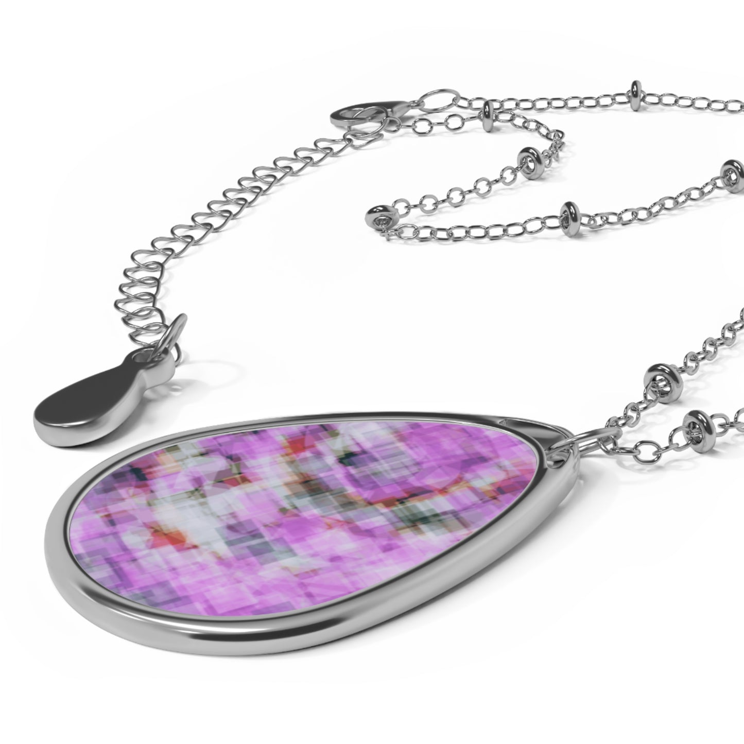 Edie:  Elegant Pink Abstract Art Oval Necklace - Charming Soul Inspiration