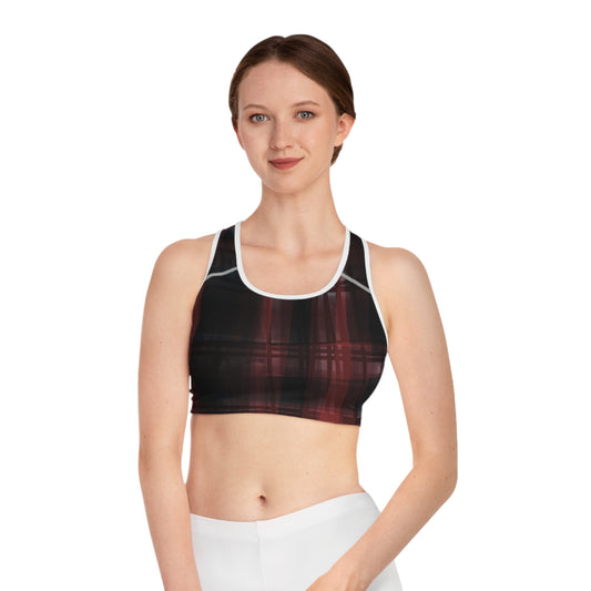 Mechelle I: WH Trim Stylish Sports Bra with Modern Plaid Design - Perfect for Active Lifestyles