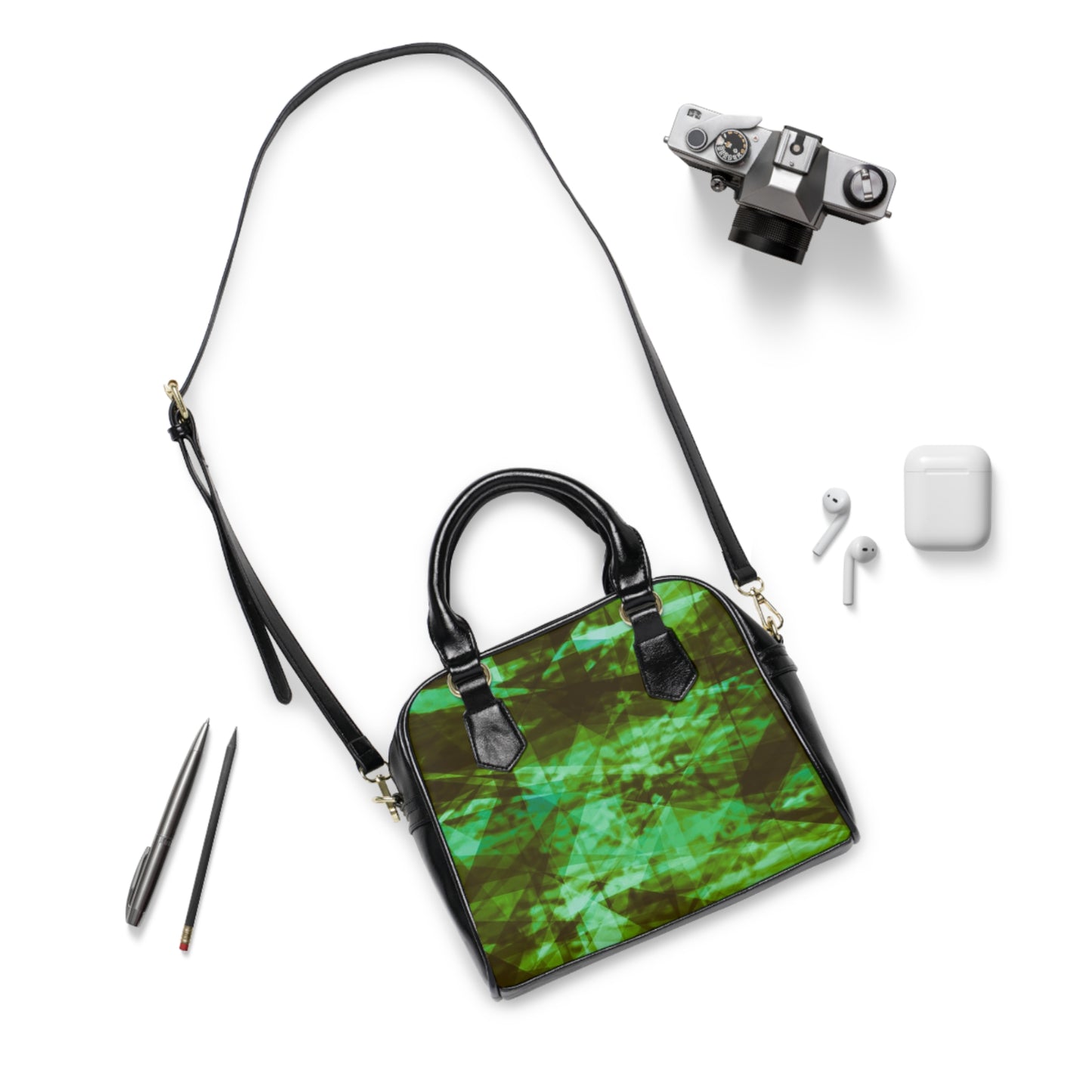 Green River:  Stylish Green Geometric Shoulder Handbag - Trendy Everyday Tote