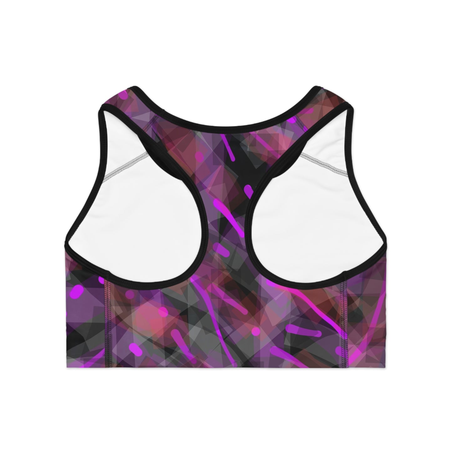 Classy Joint II:  Blk Trim Vibrant Abstract Sports Bra - Stylish Activewear for Workout Enthusiasts