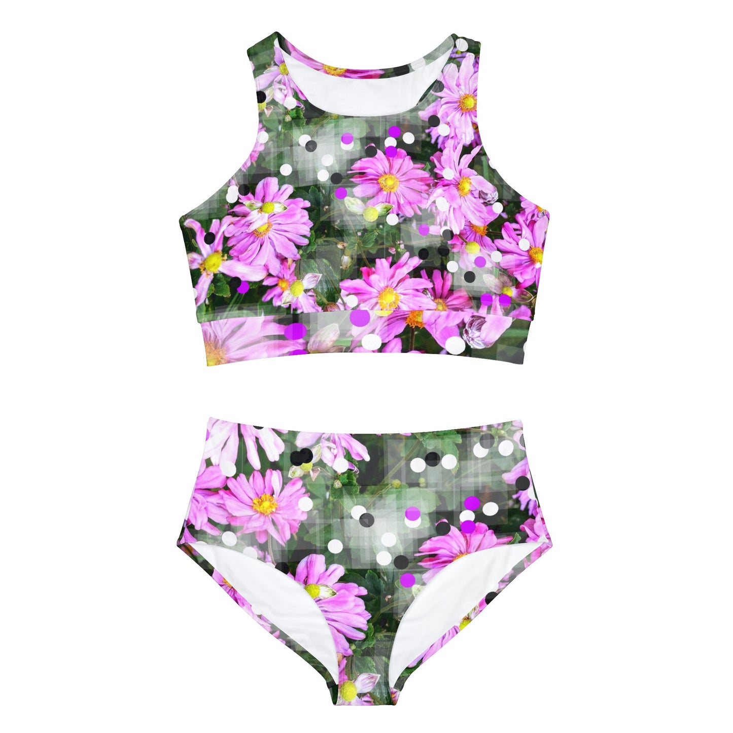 Pink Daisies Swim: Sporty Bikini Set (AOP)