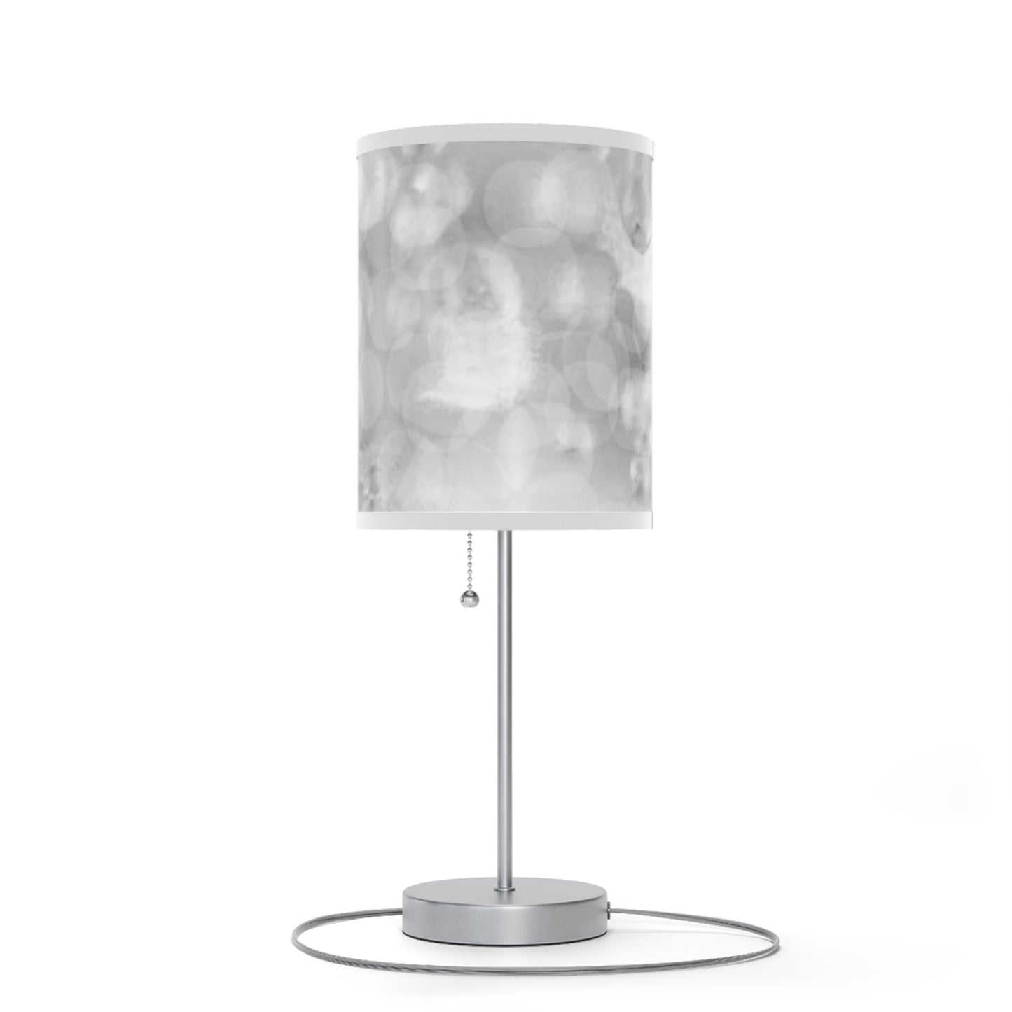 Oksana: (WH Trim) Mystical Grey Bokeh Glow Table Lamp — Modern Silver Desk Lamp with Soft Ambient Shade