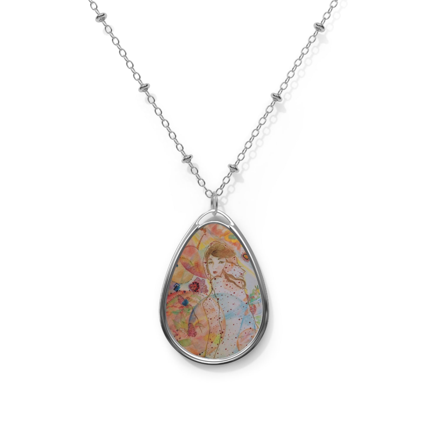 Journey 5D Up:  Spiritual Art Elegant Oval Necklace – Artistic illustration Design for Every Occasion