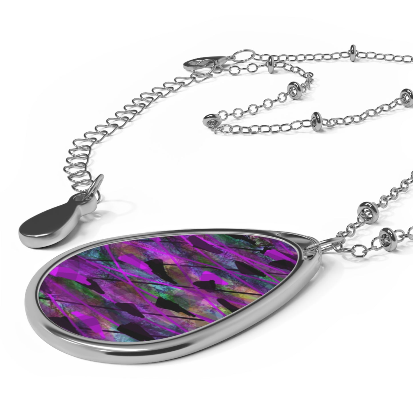 Dana:  Elegant, Playful Abstract Art Oval Necklace with Colorful Inlay