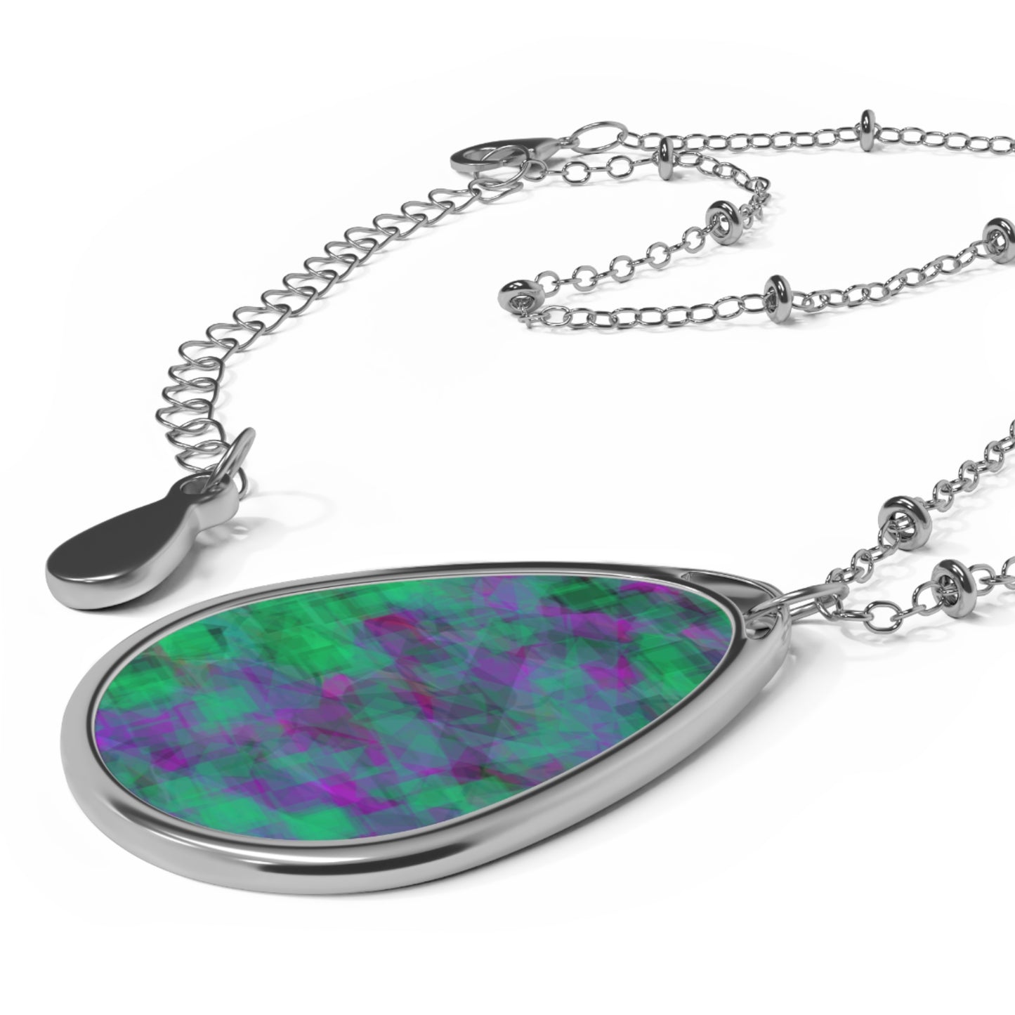 Gong:  Mystical Vibrant Abstract Art Oval Necklace - Colorful Gemstone Look Pendant for Elegant Style