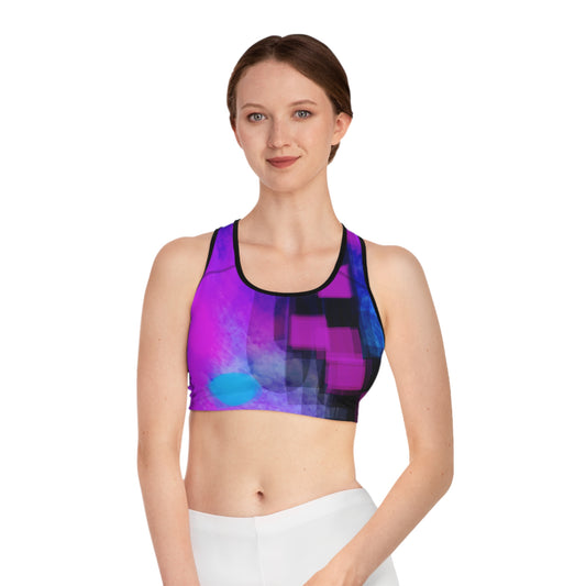 Take Care II: BLK Trim Vibrant Abstract Sports Bra - Ideal for Fitness Lovers