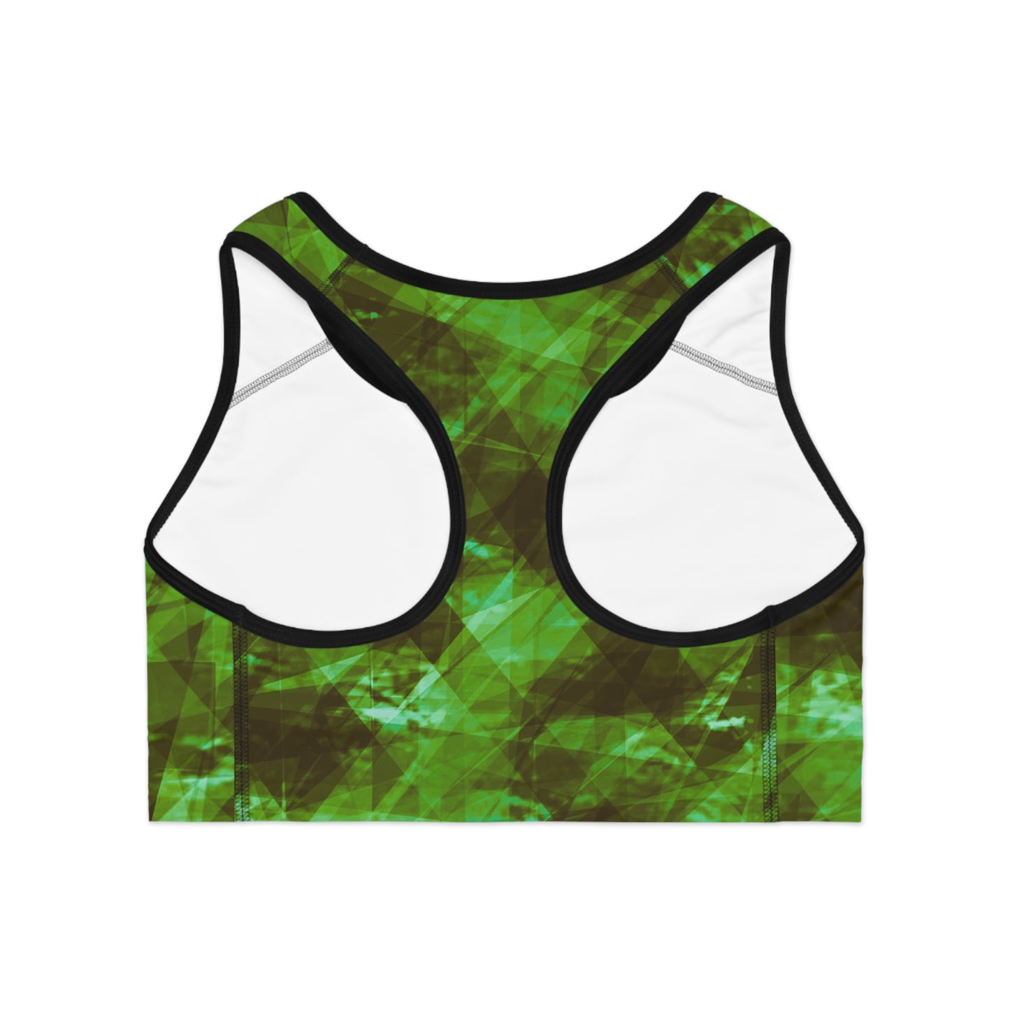 Green River:  Stylish Sports Bra, Activewear Top Fitness, Green Geometric Print, Gym Clothing, Workout Apparel, Dance Top