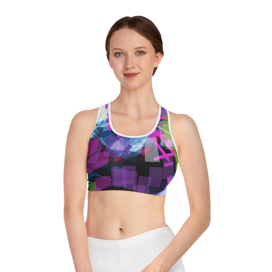 Aether II: WH Trim; Vibrant Graphic Sports Bra, Athletic Crop Top, Workout Gear, Colorful Activewear, Fitness Apparel, Gym Fashion