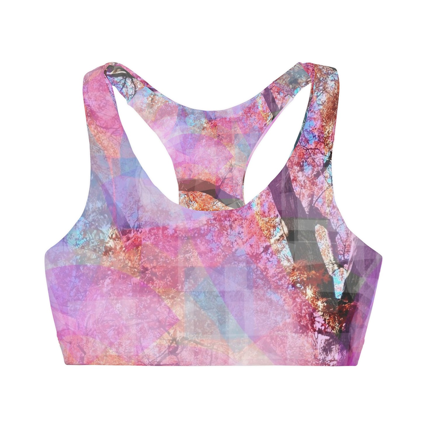 Aura:  Girls' Double Lined Seamless Sports Bra (AOP): 3/4 Years