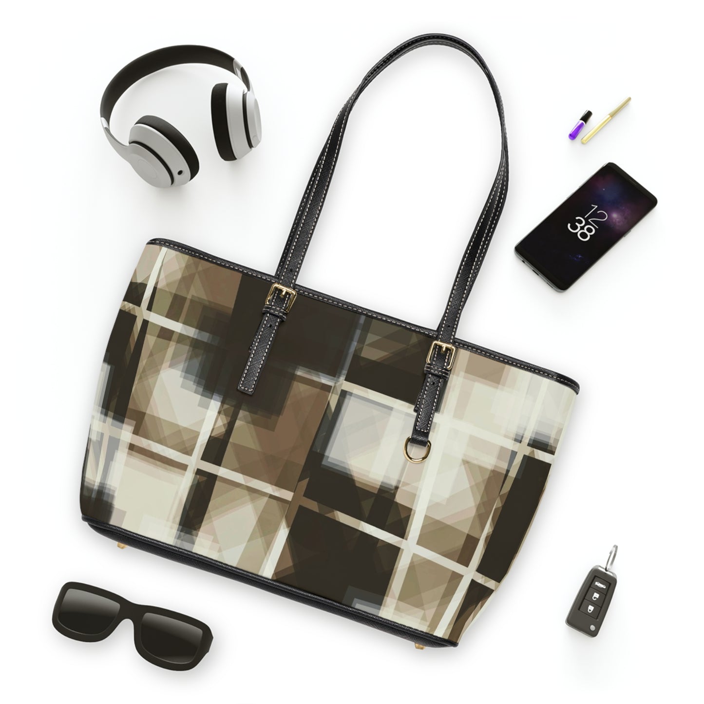 Jackie:  Chic PU Leather Shoulder Bag - Stylish Geometric Pattern Tote for Everyday Use