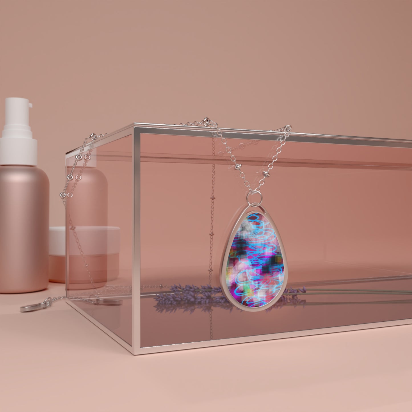 Mixed Cassette:  80's Nostalgia Vibes, Abstract Art, Love Inspired Colorful Teardrop Necklace