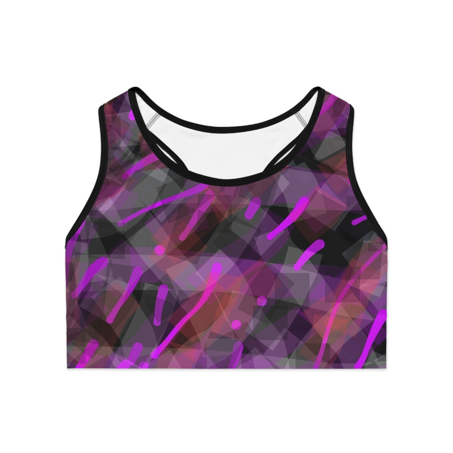 Classy Joint II:  Blk Trim Vibrant Abstract Sports Bra - Stylish Activewear for Workout Enthusiasts