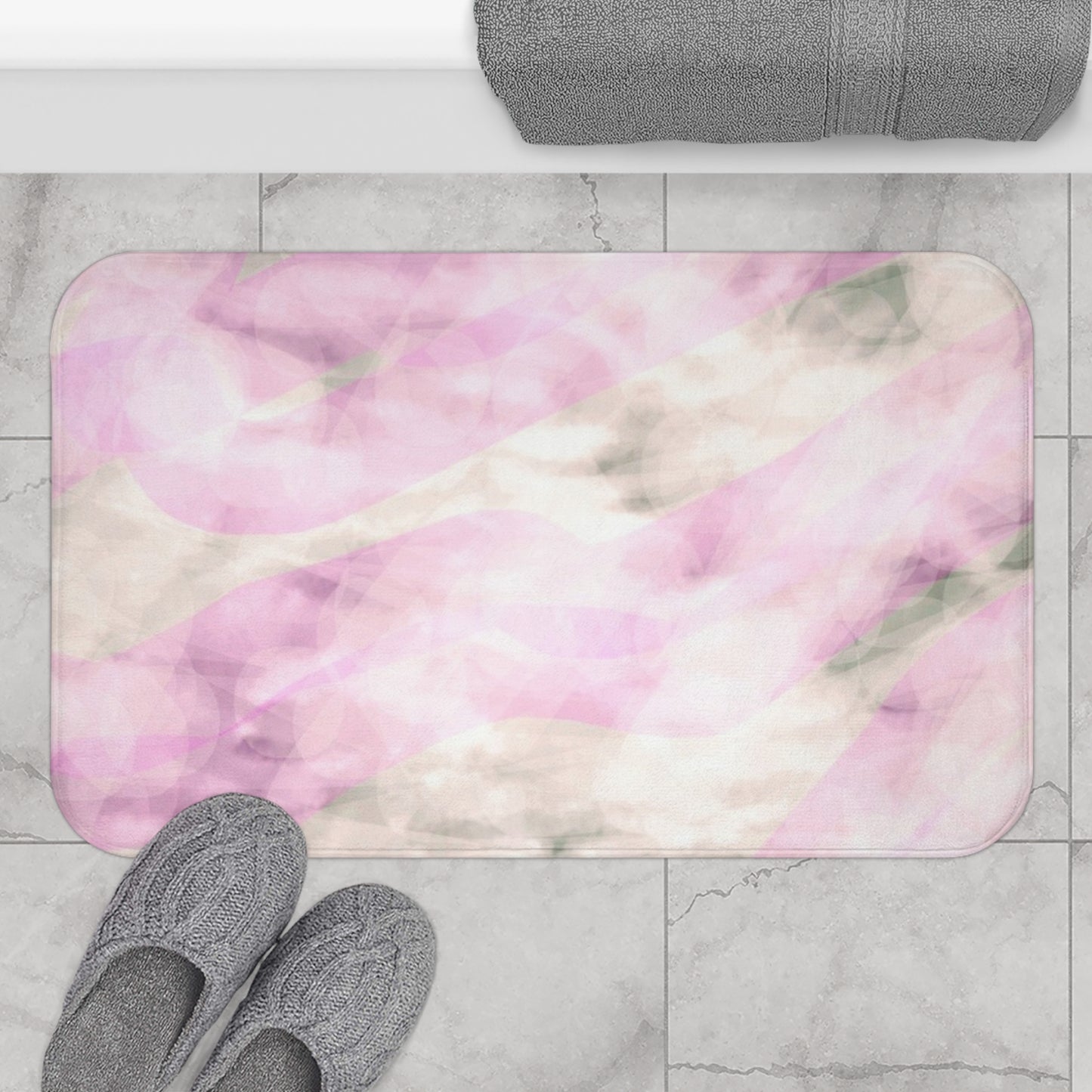 You're a Holiday: (34"x21") Soft Pink Marble Style Bathmat, Luxurious Bathroom Decor, Non-Slip Rug, Spa Gift, Home Spa, Cozy Feel