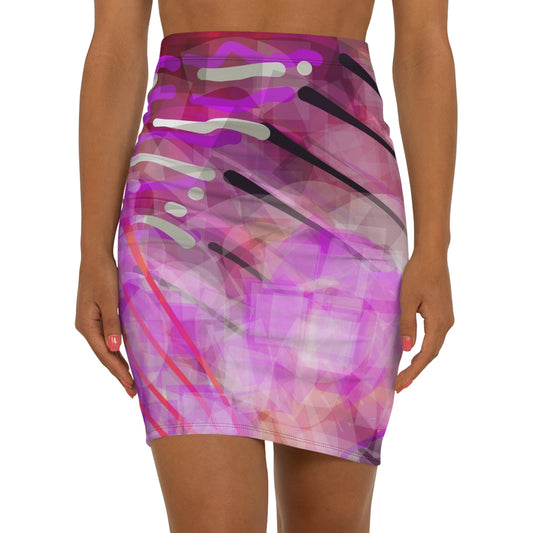 Gilda:  Vibrant Women’s Mid-Waist Pencil Skirt – Abstract Pink Design for Stylish Occasions
