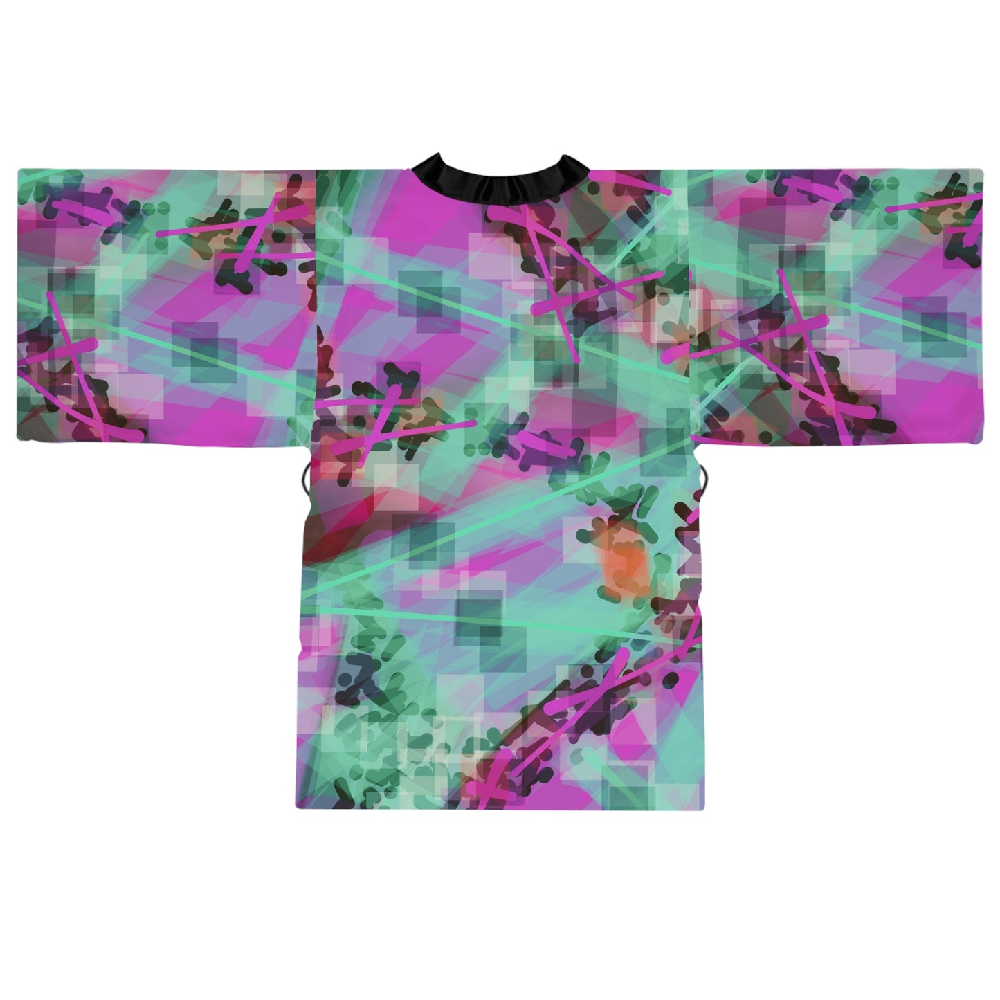 Hi Norma II:  Blk Trim Vibrant Long Sleeve Kimono Robe - Perfect for Relaxation and Celebrations