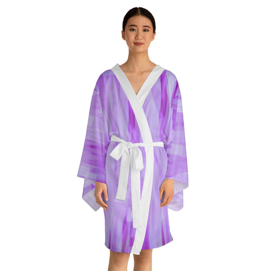 Amethyst Waves: Ethereal Purple Long Sleeve Kimono Style Robe, Boho Kimono, Cozy Lounge Wear, Unique Gift for Her, Casual Home Attire, Stylish Bathrobe