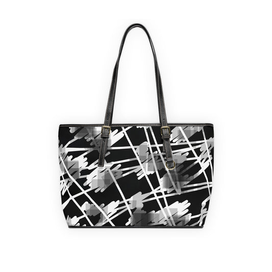 Nimue II:  Chic PU Leather Shoulder Bag - Modern Abstract Design in Black and gray and white