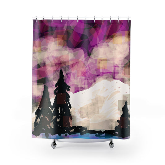 Earth Realms II:  Abstract Mountain Scene Shower Curtain - Colorful Artistic Bathroom Decor