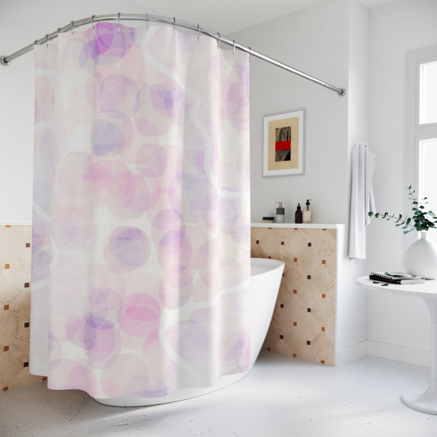 Innocent Memories: Pastel Bubble Shower Curtain — Soft Blush & Lavender Bathroom Décor