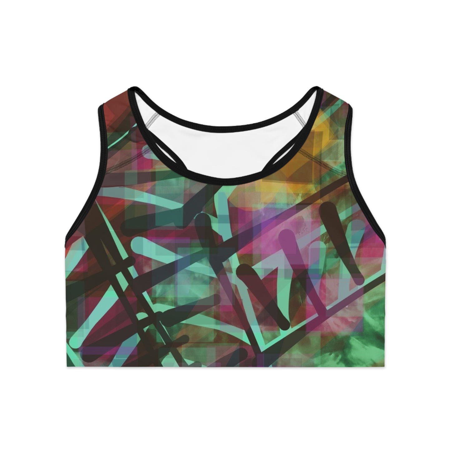 Nico: Vibrant Abstract Sports Bra for Active Women, Chic Workout Gear, Dance Top, Fitness, Gym, Fashion, Exercise Wear