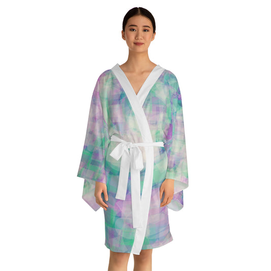 Deva:  Pastel Abstract Long Sleeve Kimono Robe | Relaxed Fashion for Home & Leisure