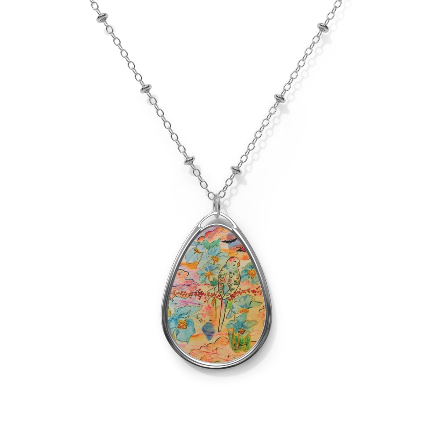 Purty Bird:  Artistic Oval Necklace, Bird Lovers - Lovely Pendant for Nature Lovers