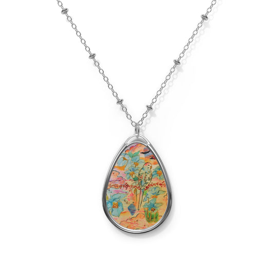 Purty Bird:  Artistic Oval Necklace, Bird Lovers - Lovely Pendant for Nature Lovers