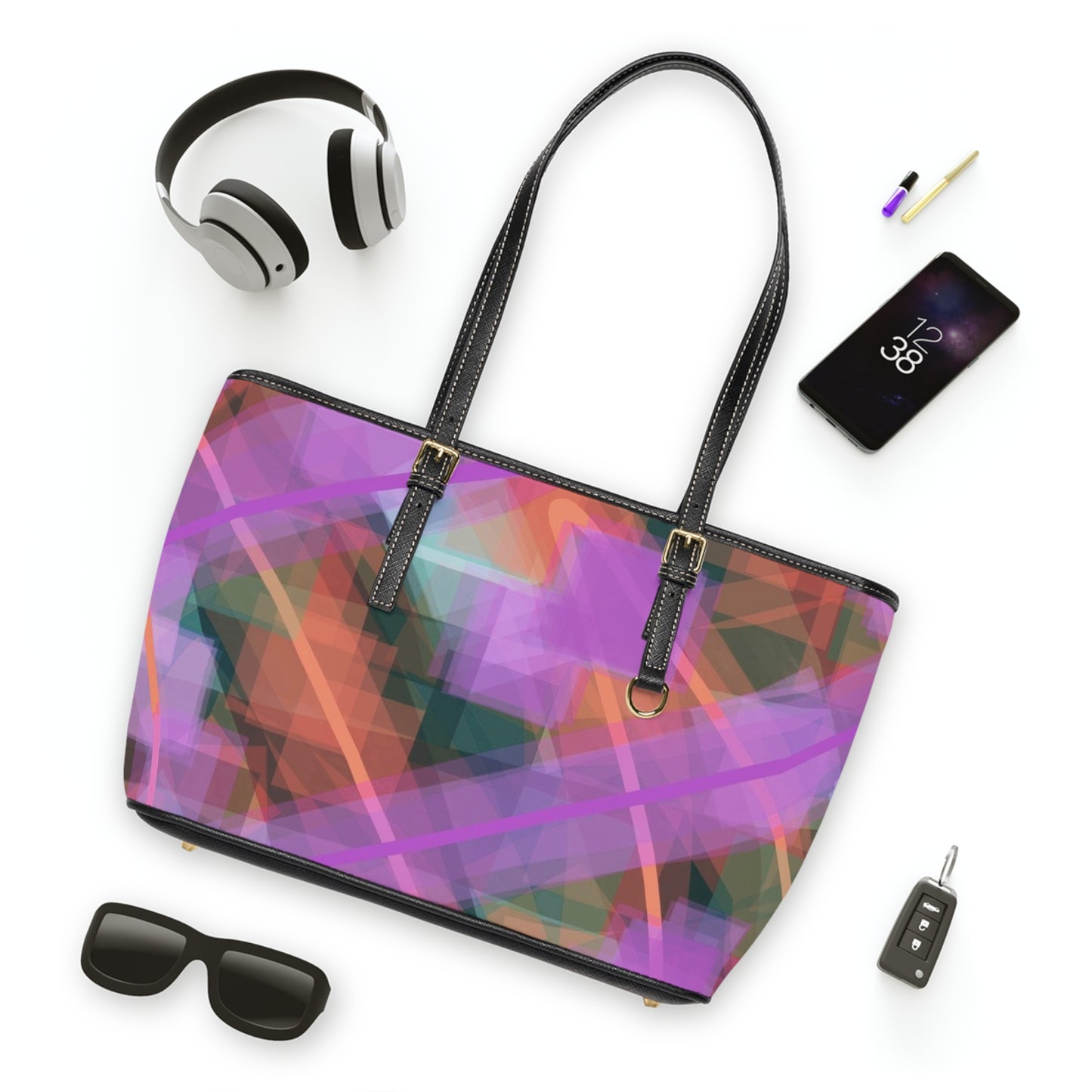 Rita:  Abstract Art PU Leather Shoulder Bag - Colorful Tote for Fashion Lovers