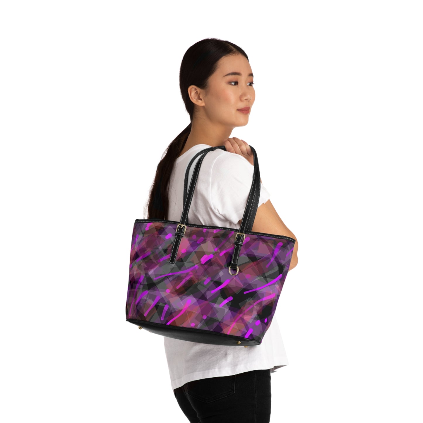 Classy Joint:  Vibrant PU Leather Shoulder Bag - Bold Geometry Design
