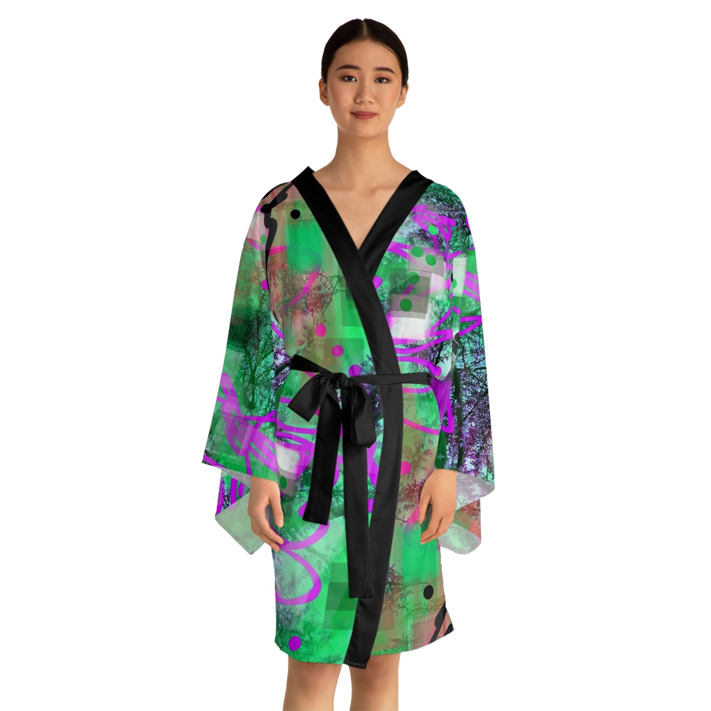 Cyd:  Vibrant Pattern Long Sleeve Kimono Robe - Relaxing and Chic Loungewear