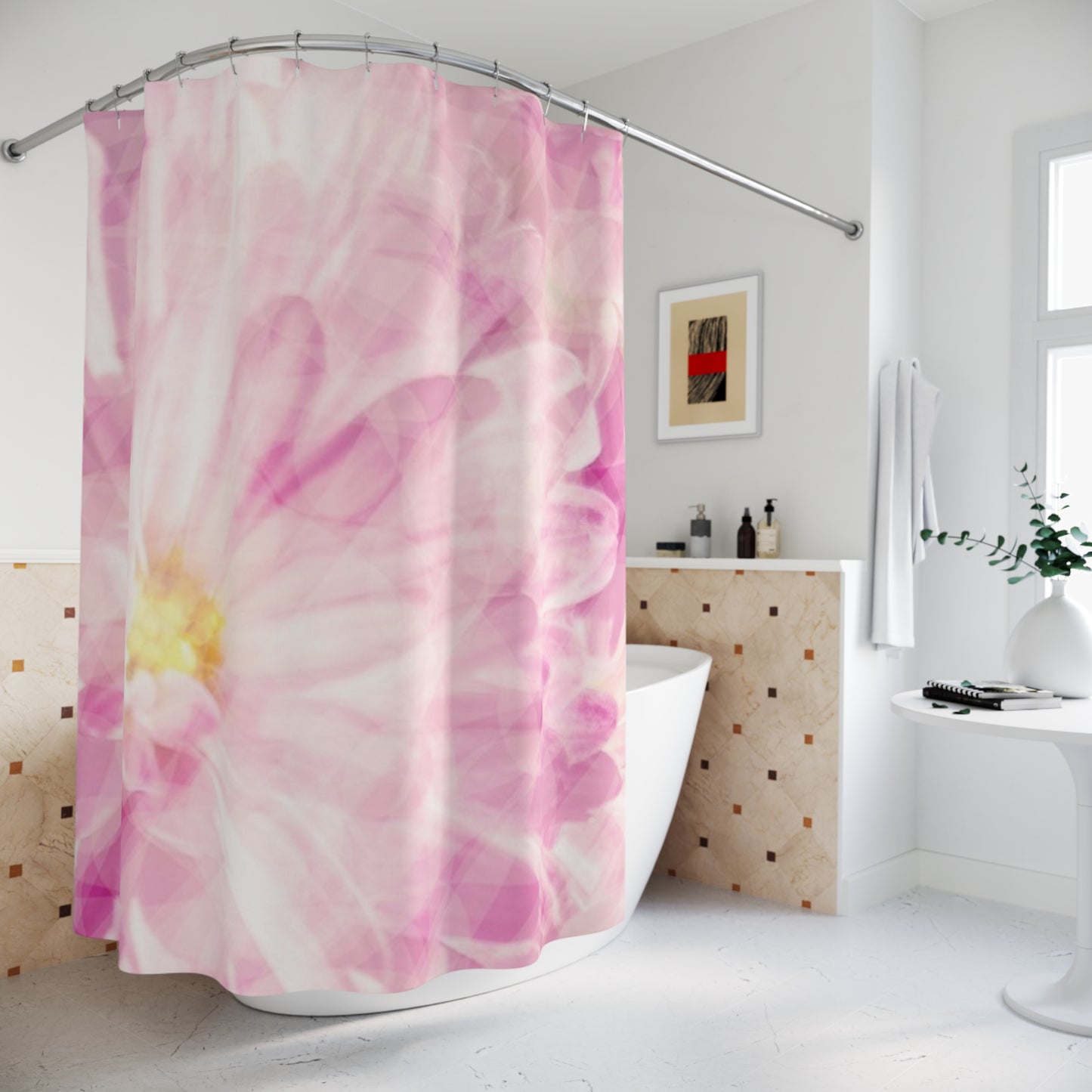Yuki: Floral Blush Shower Curtain – Elegant Pink Floral Bathroom Décor