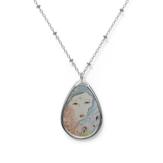 Beautiful Priestess:  Artistic Oval Necklace - Unique Hand-Drawn Design for Meaningful Connections