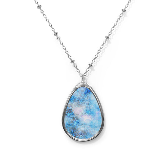 Sapphire Softly:  Soft Elegant Vibes Art Oval Necklace with Blue Stone look - Lovely Souls Inspiration